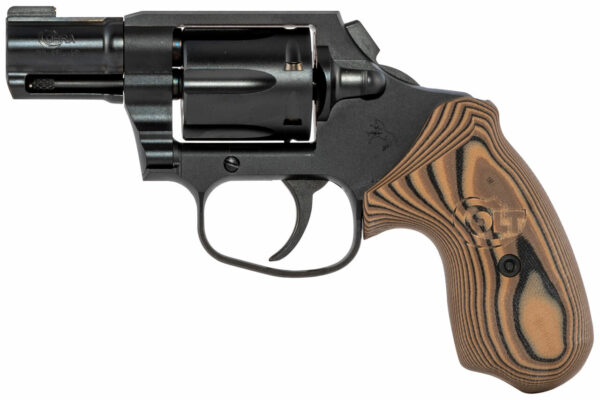 Colt Night Cobra, Revolver, 38 Special, 2" Barrel, Steel Frame, Black, VZ Hyena Brown Grips, 6Rd, Brass Bead Front Sight