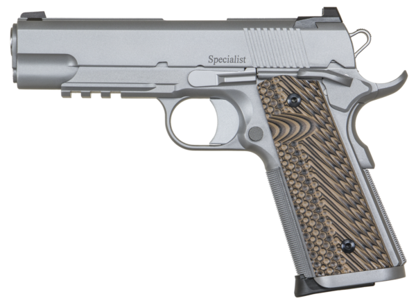 Dan Wesson Specialist Commander 45 ACP 4.25", Stainless Steel Black/Brown G10 Grip, 8 rd