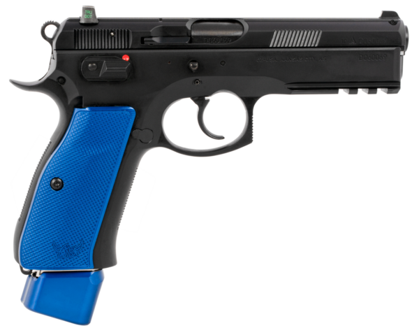 CZ 75 SP-01 9mm, 4.60" Bbl,, Rnd, Black Slide, Blue Henning Grips, 22 rd