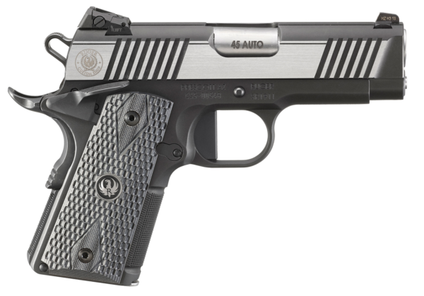 Ruger SR1911 Officer-Style 45ACP, 3.6" Barrel, Steel Frame, Two-Tone Finish, 7Rd, Ambi Safety, Tritium Front Sight, Adjustable Rear Sight, Deluxe G10 Grips