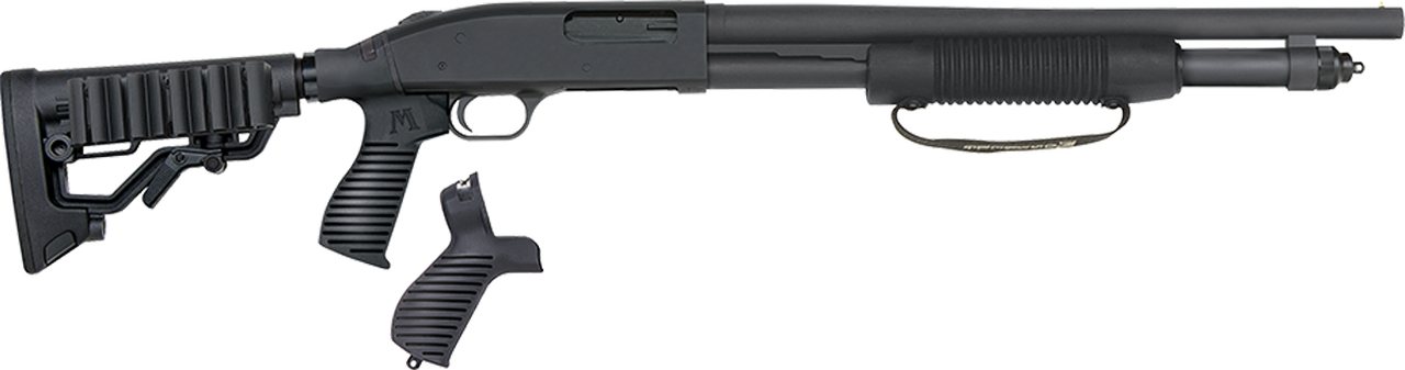 Mossberg 590, Tactical 12 Ga, 3" Chamber, 18.5" Cylinder Barrel, Blue Finish, 6 Position Flex Tactical Stock with Corn Cob Forend, Right Hand, 7Rd, Bead Sight
