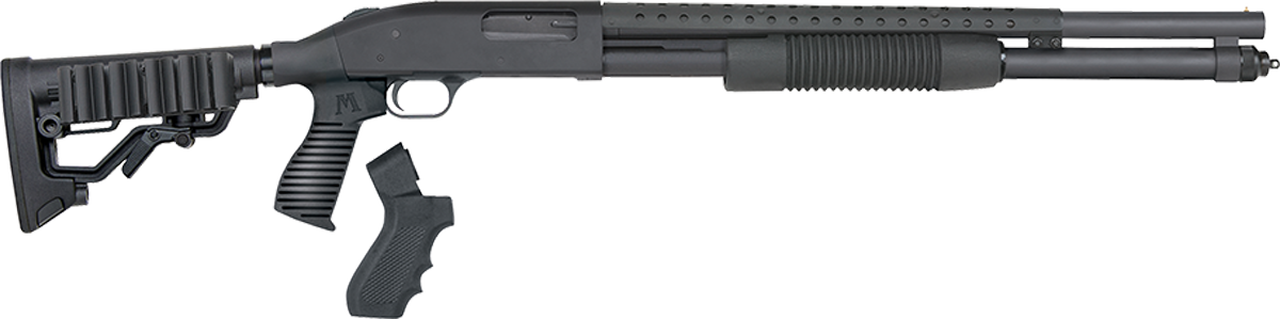 Mossberg 590, Persuader 12 Ga, 3" Chamber, 20" Cylinder Barrel, Blue Finish, Synthetic Stock, Includes Heat Shield and Pistol Grip Kit, 9Rd, Bead Sight