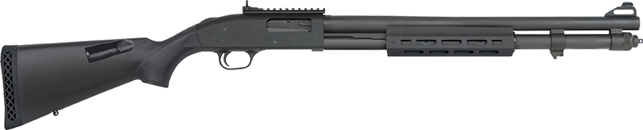Mossberg 590A1, XS Security 12 Ga, 3" Chamber, 20" Heavy Wall Barrel, Parkerized Black, Synthetic Stock with +4 Shell Holder and M-Lok Forend, 9Rd, XS Ghost Ring/AR Style Sights
