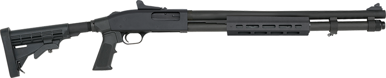 Mossberg, 590A1, Security Mil-Spec, Pump Action, 12 Gauge, 3" Chamber, 20" Heavy Wall Barrel, Parkerized Black, 6 Position Adjustable Stock with M-Lok Forend and Adjustable Pistol Grip, 9Rd, Ghost Ring Sight