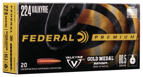 Federal Premium Gold Medal 224 Valkyrie, 80.5gr, Berger Open Tip Match, 20Bx/10Cs - Ammo | The Gun Shop