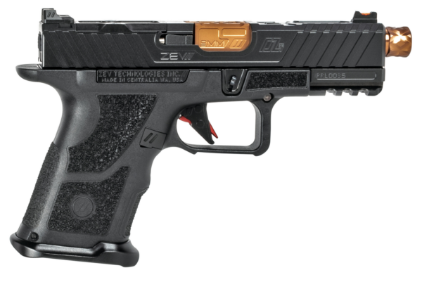 ZEV Technologies O.Z-9 Compact 9mm, 4" Bronze Threaded Barrel, Steel Frame, Polymer Grip, Black, 15rd