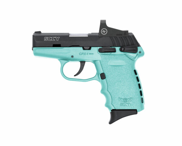 SCCY Industries CPX-1 RD 9mm 3.10" 10+1 Black Nitride Stainless Steel Slide Robin Egg Blue Polymer Grip CTS-1500 Red Dot