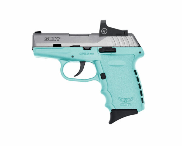 SCCY Industries CPX-2 RD 9mm, 3.10" Barrel, Stainless Slide Robin Egg Blue Grip, NMS CTS-1500 Red Dot, 10rd