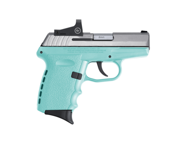 SCCY Industries CPX-2 RD 9mm, 3.10" Barrel, Stainless Slide Robin Egg Blue Grip, NMS CTS-1500 Red Dot, 10rd