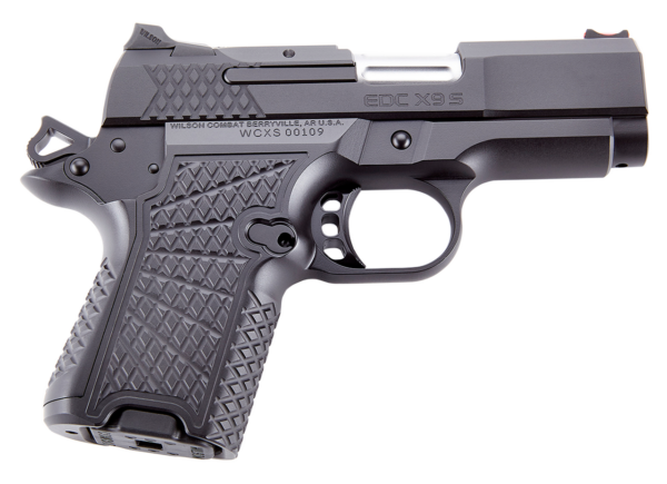 Wilson Combat, EDCX9S, Semi-automatic, Sub-Compact, 9mm, 3.25" Barrel, Black Armor Tuff Finish, Green Fiber Optic Sights, Manual Safety, Non-Lightrail, 10Rd