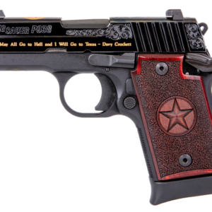Sig P938 Texas Engraved Gold 9mm 3"Barrel, Black, Gold Engraving Slide, Black Frame, Redwood Grip, 6rd-7rd Mags