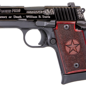 Sig P938 Texas Engraved Silver 9mm 3"Barrel, Black, Silver Engraving Slide, Stainless, Redwood Grip, 6rd-7rd Mags