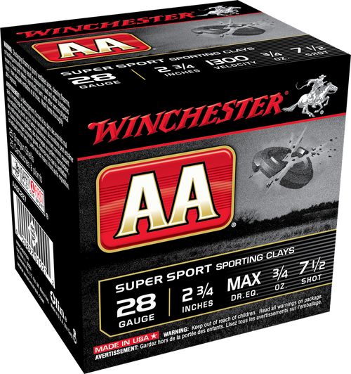 Winchester AA Sporting Clay 28 Ga, 2.75", 3/4 oz, 7.5 Shot, 100rd Box - Ammunition | The Gun Shop