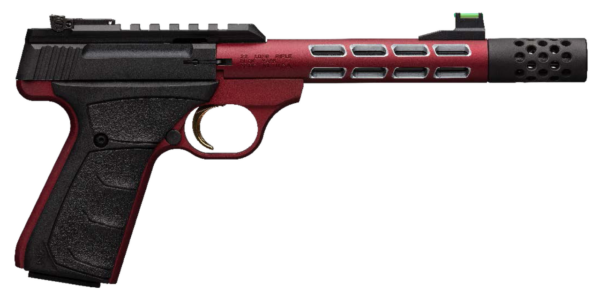 Browning, Buck Mark Vision, Semi-automatic, 22 LR, 5.875" Barrel, Threaded 1/2-28, Includes Muzzle Brake, Red Color, Anodized Finish, URX Rubber Grip, Thumb Safety, Right Hand, Adjustable Rear & Fiber Optic Front Sights, 10Rd, 2 Magazines