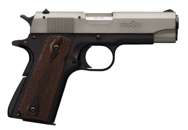 Browning, 1911-22 A1, Semi-automatic, 1911, Compact, 22 LR, 3.63" Barrel, Black Aluminum Frame, Gray Anodized Slide, Right Hand, Walnut Grips, 10Rd