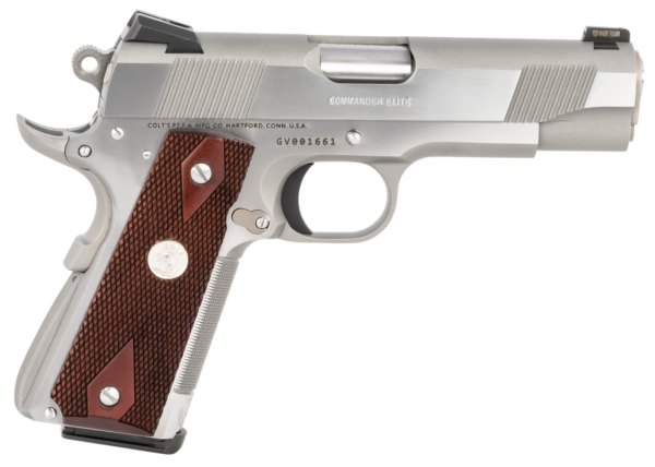 Colt 1911 Combat Commander Elite 45 ACP 4.25" Barrel Two-Tone Elite Black G10 Checkered Scallop Grip, 8rd Mag