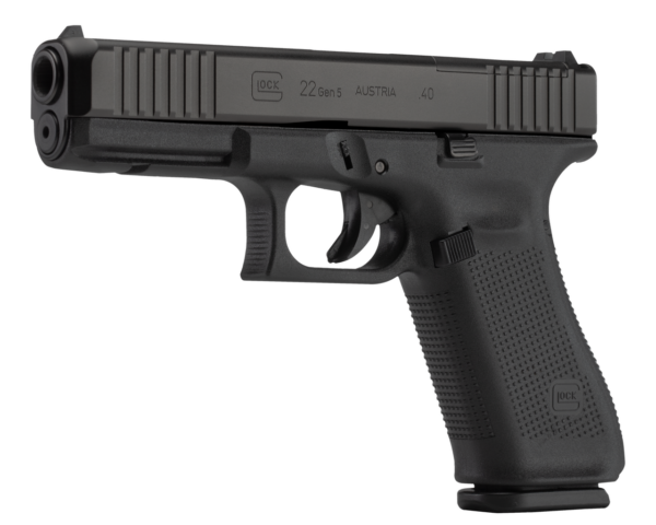Glock 22 Gen5 M.O.S. Full Size 40S&W, 4.49" Marksman Barrel, Matte, Ambi Slide Stop Lever, Flared Well, nDLC Slide and Barrel, No Grooves, 3x15rd Mags
