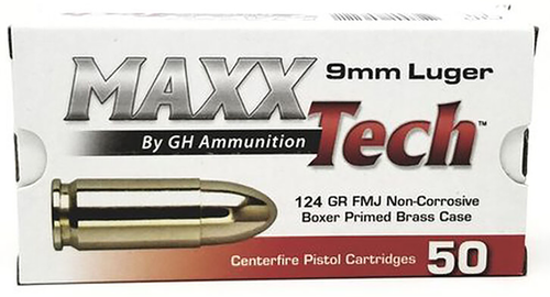 MaxxTech 9mm 124gr, 1150 fps, FMJ, 50Bx/20Cs - Ammo | The Gun Shop