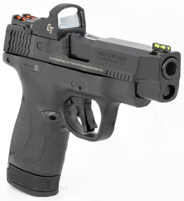 Smith & Wesson, Shield Plus, Performance Center, Includes Crimson Trace Red Dot, Striker Fired, Micro Compact, 9mm, 4" Barrel, Optics Ready, Polymer Frame, No Thumb Safety, Fiber Optic Sights, Flat Face Trigger, 2 Mags, 1-10Rd 1-13Rd, Black