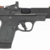 Smith & Wesson, Shield Plus, Performance Center, Includes Crimson Trace Red Dot, Striker Fired, Micro Compact, 9mm, 4" Barrel, Optics Ready, Polymer Frame, No Thumb Safety, Fiber Optic Sights, Flat Face Trigger, 2 Mags, 1-10Rd 1-13Rd, Black