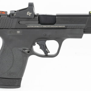Smith & Wesson, Shield Plus, Performance Center, Includes Crimson Trace Red Dot, Striker Fired, Micro Compact, 9mm, 4" Barrel, Optics Ready, Polymer Frame, No Thumb Safety, Fiber Optic Sights, Flat Face Trigger, 2 Mags, 1-10Rd 1-13Rd, Black