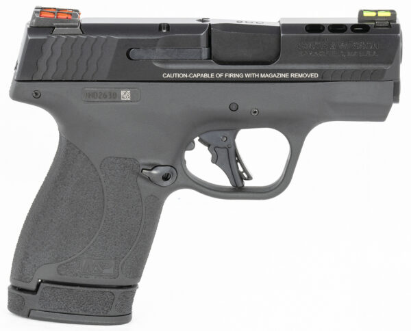 Smith & Wesson, Shield Plus, Performance Center, Includes EDC Kit - Oasis Liner Lock Folding Knife & Delta Force CS LED Flashlight, Striker Fired, Micro Compact, 9mm, 3.1" Ported Barrel, Polymer Frame, Thumb Safety, Fiber Optic Sights, Flat Face Trig