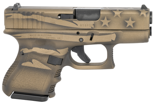 Glock G26 Gen 3 9mm, 3.43" Barrel, Coyote Battle Worn Flag Cerakote, Polymer Grip, 10rd - Concealed Carry Guns | The Gun Shop