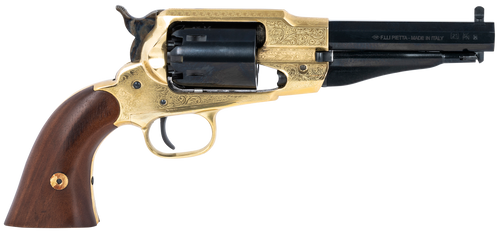Pietta 1858 Sheriff 44 Cal, 5.5" Barrel, Engraved Brass Frame, Walnut Grip, 6rd - Pietta | The Gun Shop