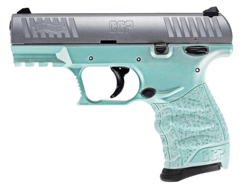 Walther CCP M2 + 9mm, 3.54" Barrel, Angel Blue Finish, Silver Stainless Steel, 8rd - Concealed Carry Guns | The Gun Shop