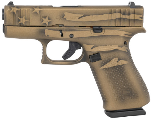 Glock G43x 9mm, 3.41" Barrel, Coyote Battle Worn Flag Cerakote, 10rd - Collector Guns | The Gun Shop