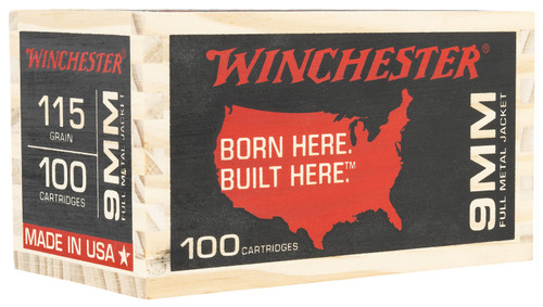 Winchester USA 9mm, 115gr, Full Metal Jacket Flat Nose, 100rd Box - Ammo | The Gun Shop