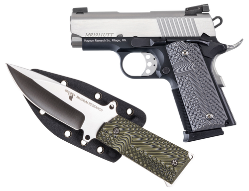 Magnum Research 1911U 45 ACP, 3" Barrel, Black Frame, Silver Slide, Includes Knife/Sheath, 6rd - 1911 Guns | The Gun Shop