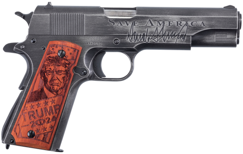 Auto-Ordnance 1911 "Trump Save America" 45 ACP, 5" Barrel, Custom Engraved Wood Grip, 7rd - 1911 Guns | The Gun Shop