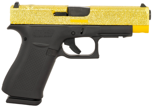 Glock G48 Gen 5 MOS 9mm, 4.17" Barrel, Gold Glitter Cerakote, Black Frame, 10rd - Firearm | The Gun Shop