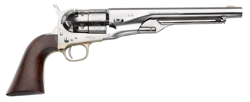 Pietta 1860 Army "Old Silver" 44 Cal, 8" Barrel, Silver Steel Frame, Walnut Grip, 6rd - Old West | The Gun Shop