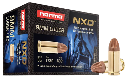Norma Non-eXpanding Defensive 9mm, 65gr, Copper Projectile, 20rd Box - Ammunition | The Gun Shop