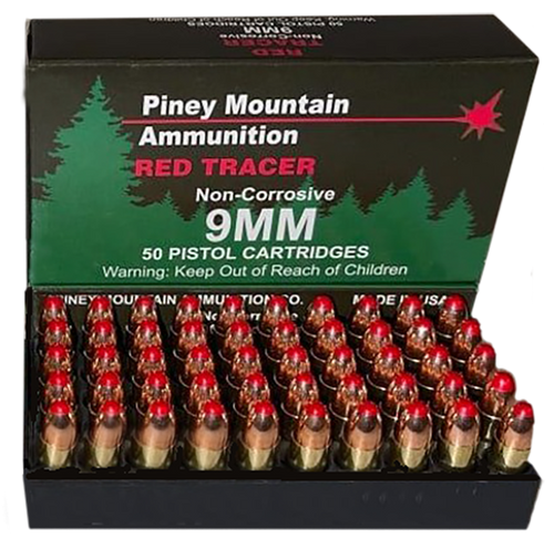 Piney Ammunition Red Tracer 9mm, 119gr, FMJ, 20rd Box - Ammo | The Gun Shop