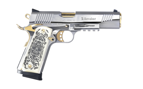 Girsan MC1911S Liberador II 9mm, 5" Barrel, Silver, Gold Accents, Engraved White Ivory Grips, 10rd - 1911 Guns | The Gun Shop