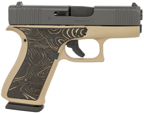 Glock G43x 9mm, 3.41" Barrel, Coyote Frame, Black Slide, Topography Grip, 10rd - Concealed Carry Guns | The Gun Shop