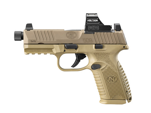 FN 509M Tactical 9mm, 4.5" Threaded Barrel, Flat Dark Earth, Includes Holosun 407C Red Dot, 24rd - Firearm | The Gun Shop