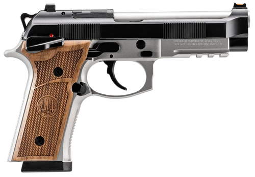 Beretta 92GTS Launch Edition 9mm, 4.7" Barrel, Silver Frame, Black Slide, Hogue Wood Grip, 10rd - Beretta | The Gun Shop