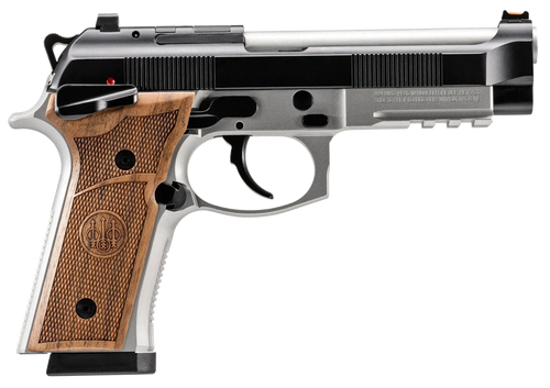 Beretta 92GTS Launch Edition 9mm, 4.7" Barrel, Black Cerakote Slide, Silver Frame, Hogue Wood Grip, 15rd - Beretta | The Gun Shop