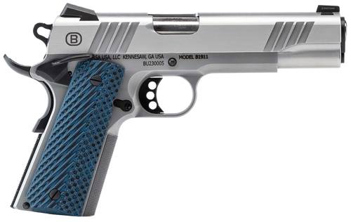 Bersa B1911 45 ACP, 5" Barrel, Stainless Steel, Blue VZ Grip, 8rd - 1911 Guns | The Gun Shop