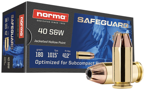 Norma Safeguard 40 Smith & Wesson, 180gr, Jacketed Hollow Point, 50rd Box - Ammunition | The Gun Shop