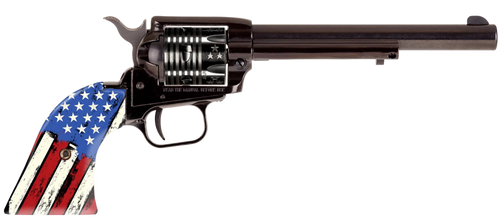 Heritage Rough Rider 22 LR, 6.5" Barrel, Black, Engraved Cylinder, US Flag Grip, 6rd - Collector Guns | The Gun Shop