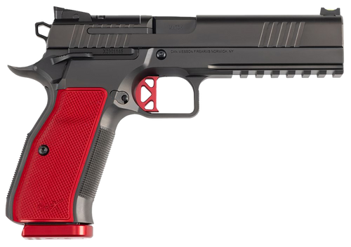 Dan Wesson DWX 9mm, 4.95" Match Grade Barrel, DLC Black, Alum Grips, Red, Optics Ready Slide, Ambi Safety, Fiber Sights, Flat K Style Trig, 10rd - Dan Wesson | The Gun Shop