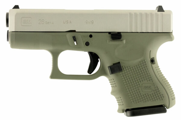 Glock G26 9mm, 3.5", 10rd, Forest Green Frame, Stainless Steel Slide