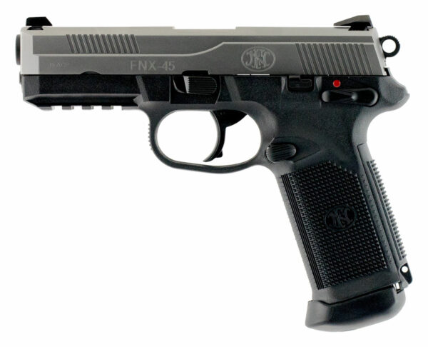 FN LE FNX-45 45 Automatic Colt Pistol (ACP) Single/Double 4.5", Black Interchangeable Backstrap Grip Black Polymer Frame Stainless Steel Slide, 15 rd