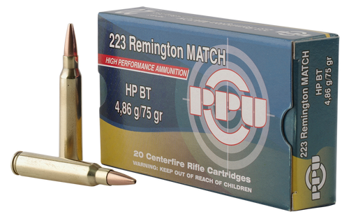 PPU Match 223 Remington, 75gr, Hollow Point Boat-Tail, 20rd Box - Ammo | The Gun Shop