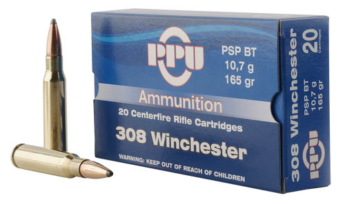 PPU Standard Rifle 308 Win, 165gr, Pointed Soft Point Boat-Tail, 20Bx/10Cs - Ammo | The Gun Shop